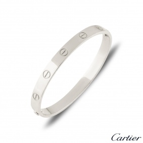 Cartier White Gold Plain Love Bracelet Size 18 B6035418
